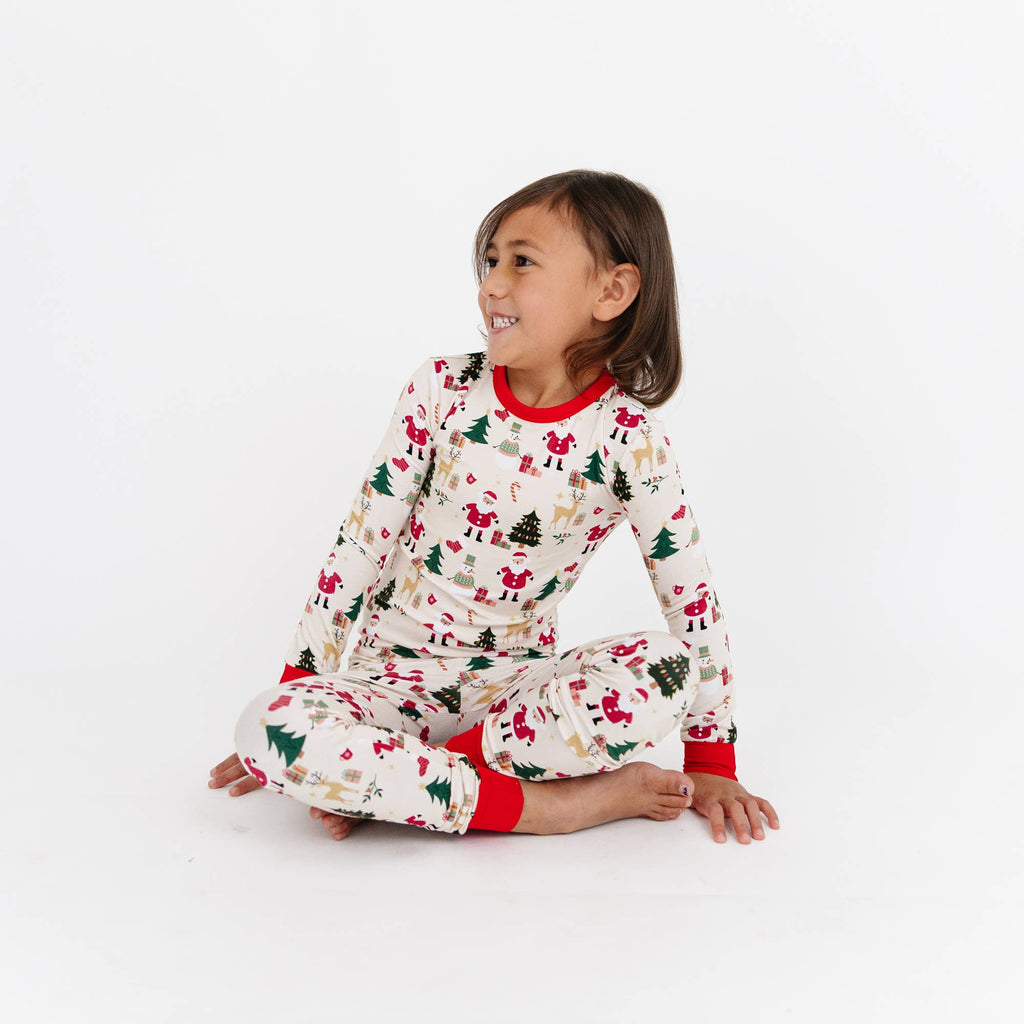 Cozy Christmas Bamboo Long Sleeve Kids Pajama Pants Set: Red/Multi / 4/5T