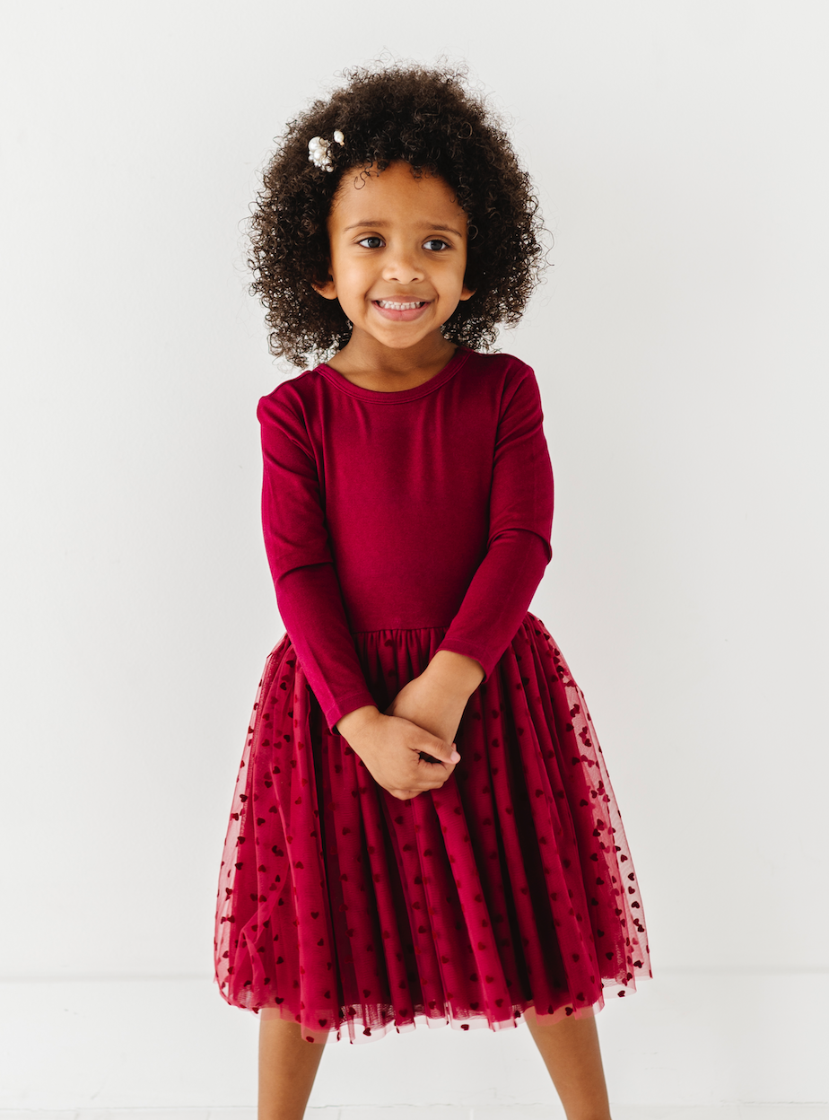 Kids Girls Velvet Heart Holiday Tulle Dress - Ruby: 5