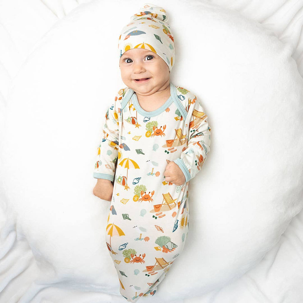 Beach Day Summer Bamboo Knotted Gown and Hat Newborn Gift Set