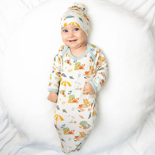 Beach Day Summer Bamboo Knotted Gown and Hat Newborn Gift Set