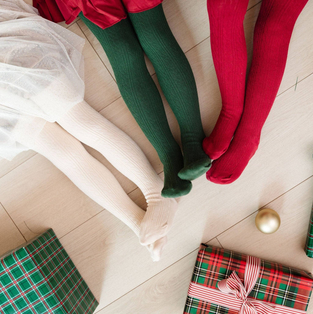 Forest Green Cable Knit Tights: 0-6 MONTHS
