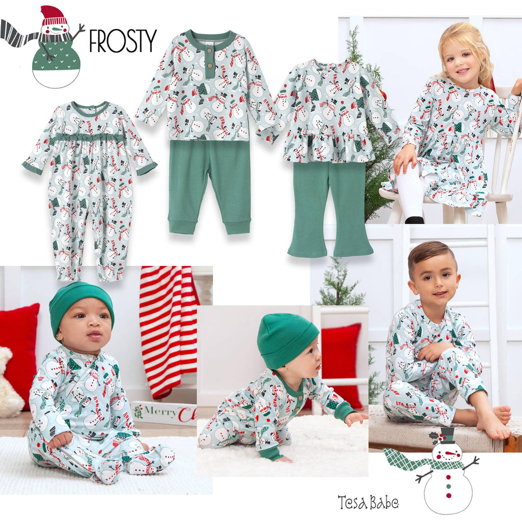 Baby Boy's Christmas Snowmen Bamboo Henley Romper: 0-3M