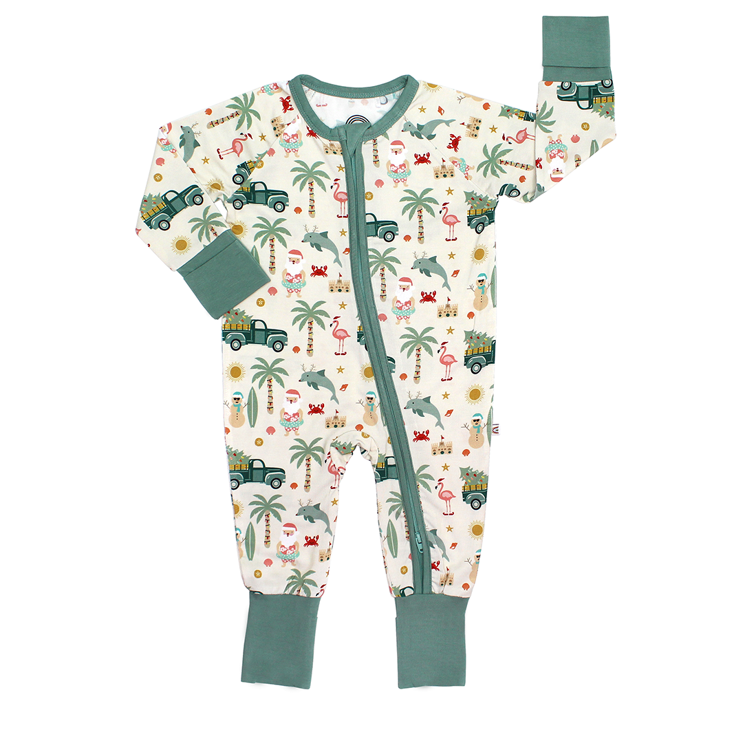 Coastal Christmas Bamboo Convertible Baby Pajama: Beige/Multi / NB