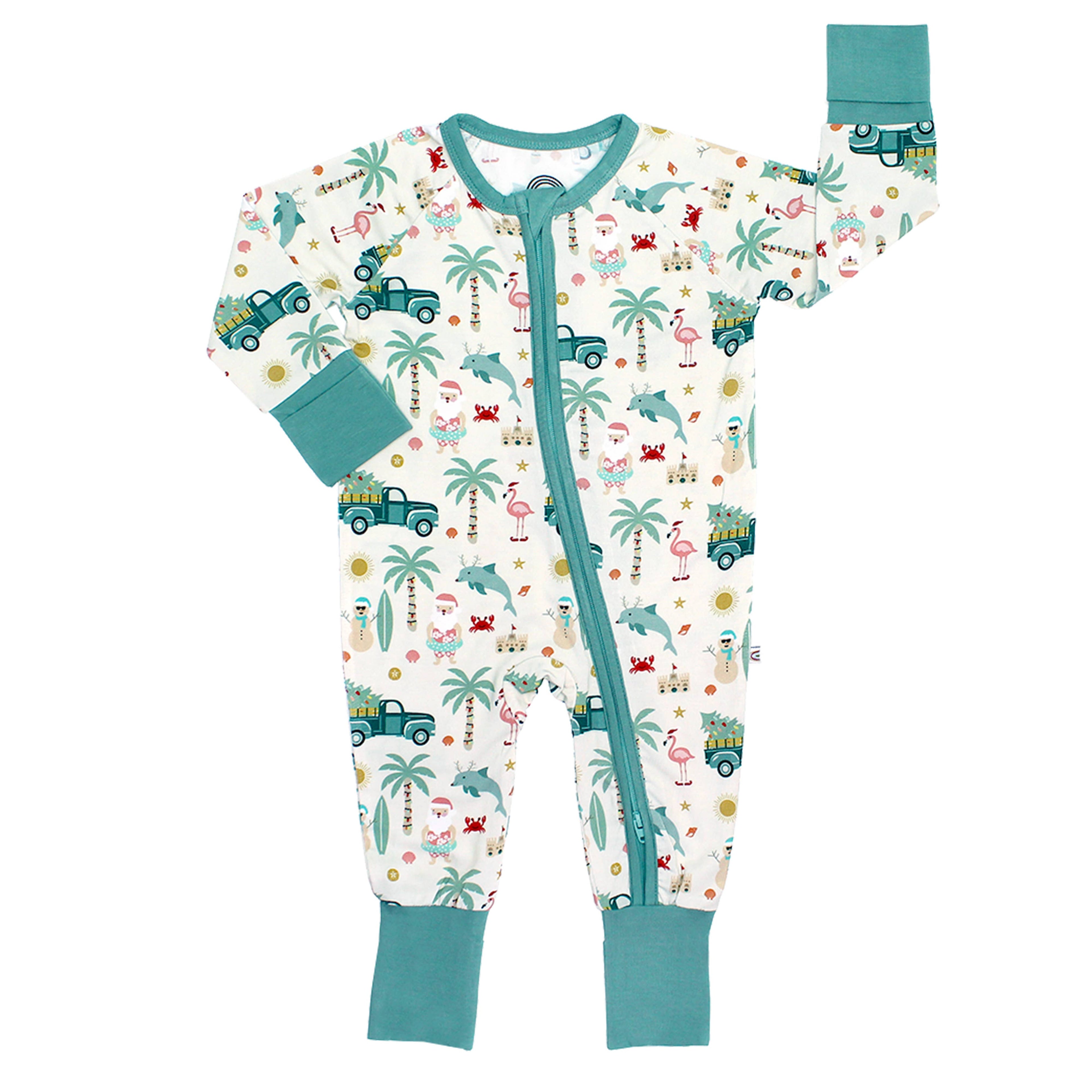 Coastal Christmas Bamboo Convertible Baby Pajama: Beige/Multi / 0-3M