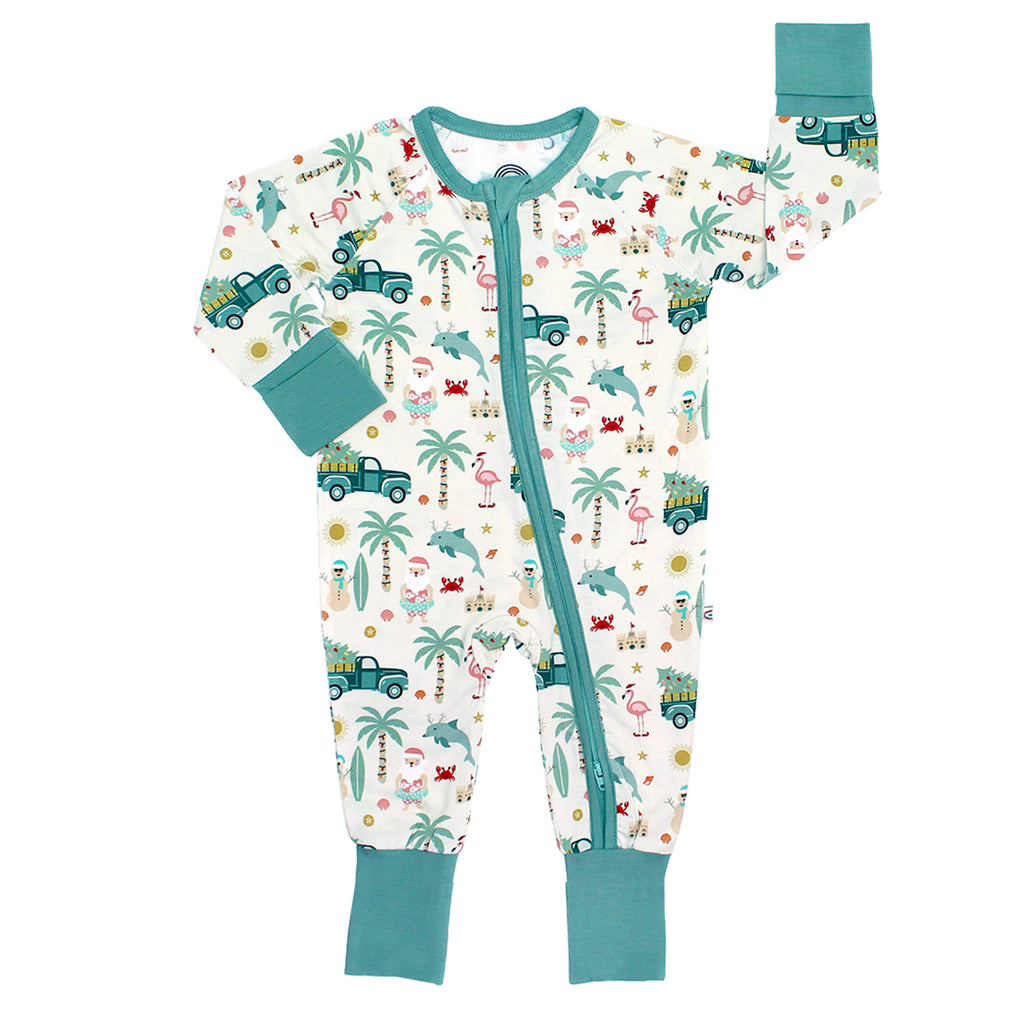 Coastal Christmas Bamboo Convertible Baby Pajama: Beige/Multi / NB
