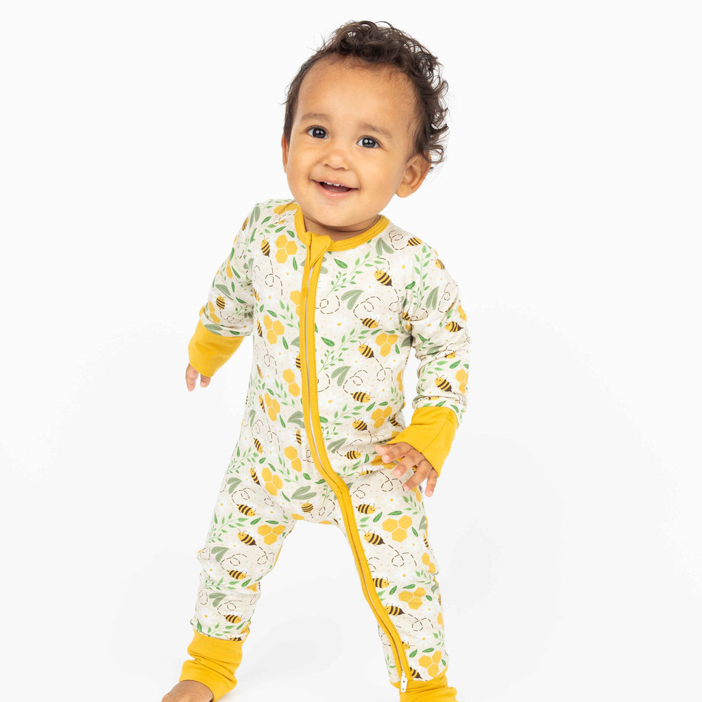 Happy Honey Bees Bamboo Convertible Baby Pajamas: Yellow/Multi / 0-3M