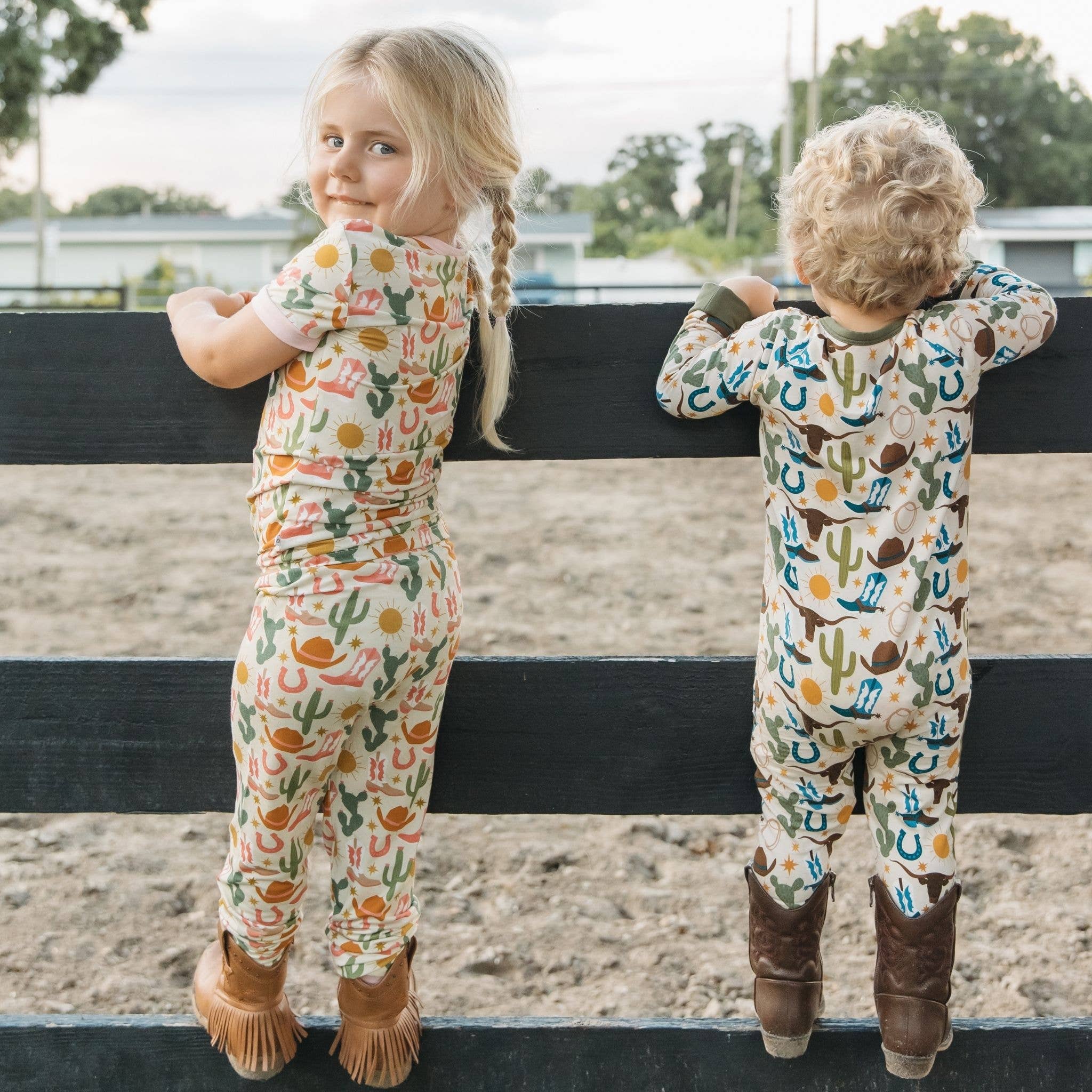Howdy Western Bamboo Convertible Baby Pajamas: Beige/Multi / 6-12M