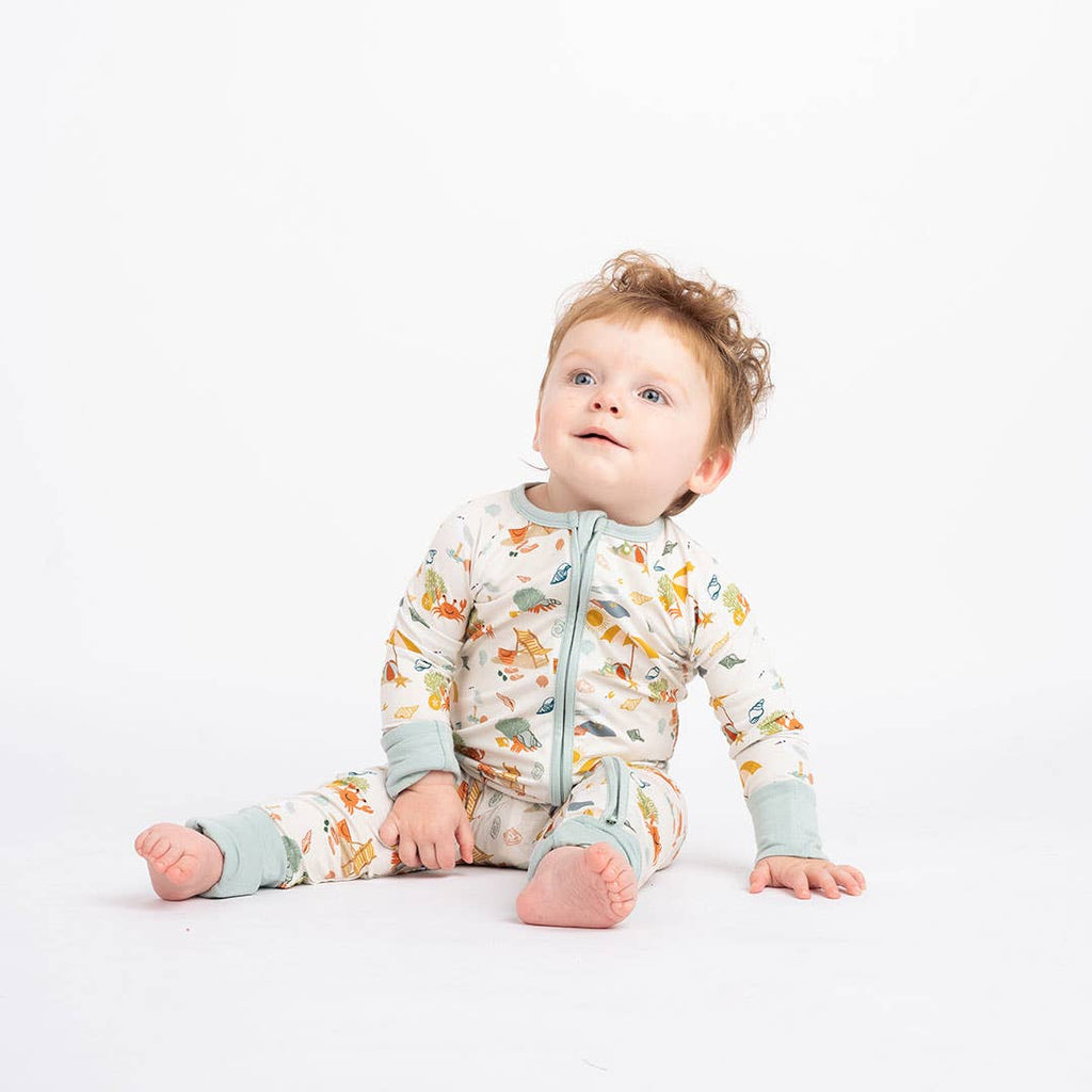 Beach Day Summer Convertible Sleeper Bamboo Baby Pajamas: 12-18M