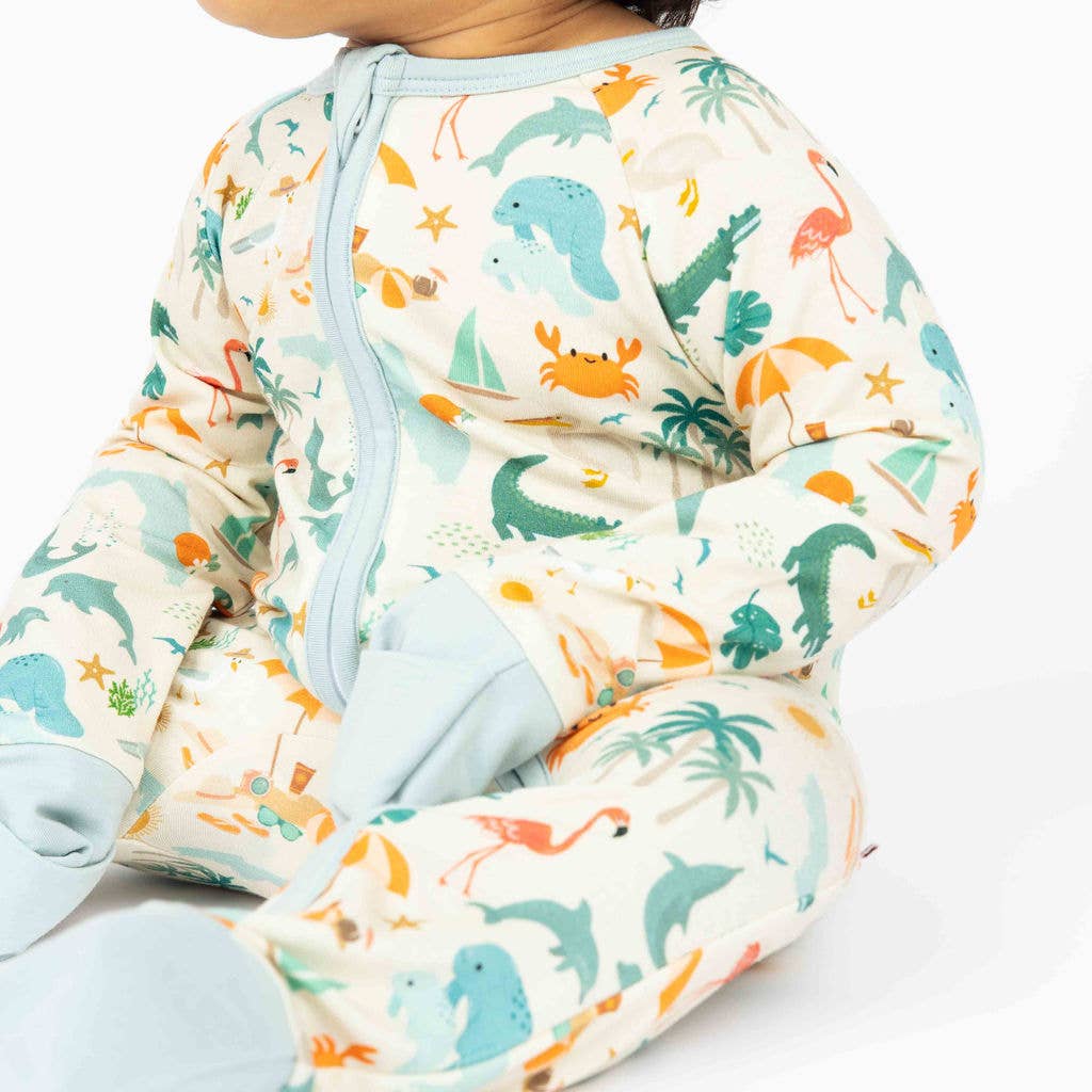 Explore Florida Souvenir Bamboo Convertible Baby Pajamas: Beige/Multi / 0-3M