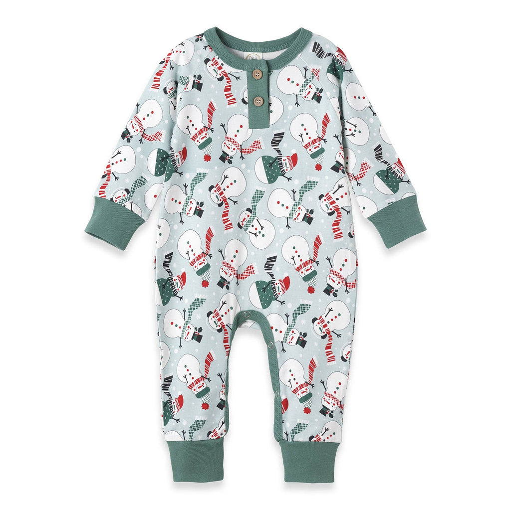 Baby Boy's Christmas Snowmen Bamboo Henley Romper: 3-6M